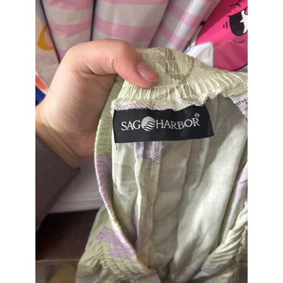 Vintage Maxi Skirt Large Green Purple Pastel Floral Elastic Waist Pull On - Picture 8 of 10